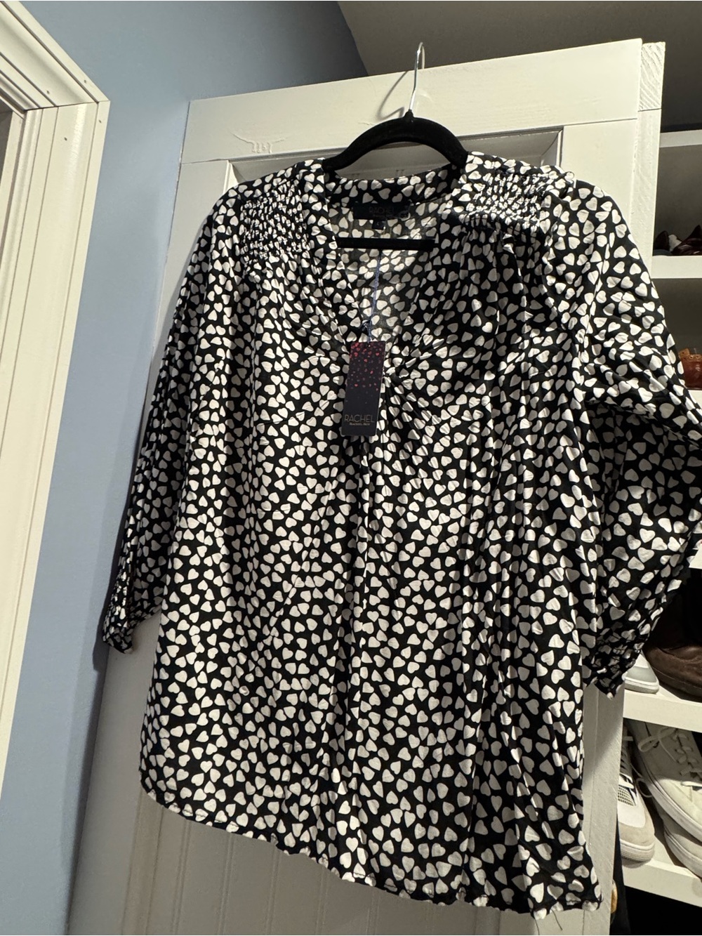 RACHEL Rachel Roy Black and White Heart Print Blouse
